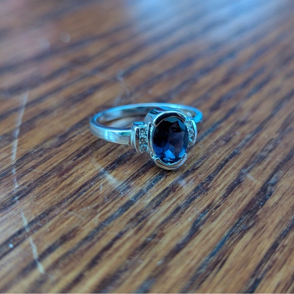 Brand New $858 Iolite and Diamond 14k White Gold Cocktail Ring Authentic Violet - Picture 8 of 12